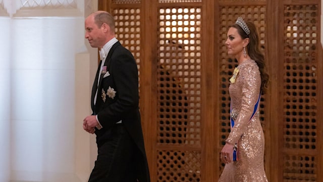 The Prince and Princess of Wales arriving for the state banquet