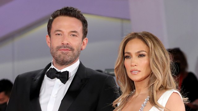 Ben Affleck and Jennifer Lopez attend the red carpet of the movie "The Last Duel" during the 78th Venice International Film Festival on September 10, 2021 in Venice, Italy.
