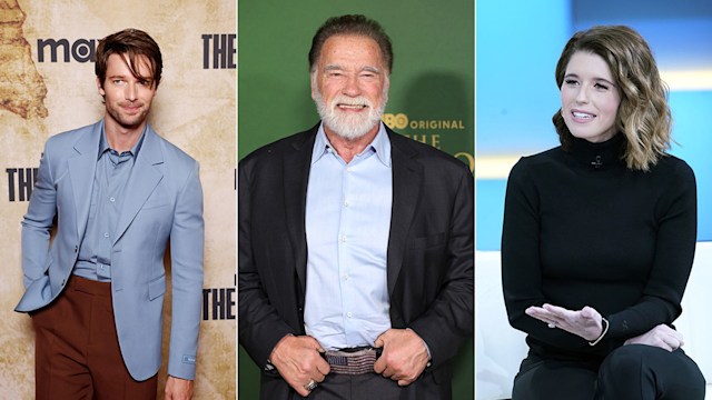 Split image of Patrick Schwarzenegger, Arnold Schwarzenegger and Katherine Schwarzenegger