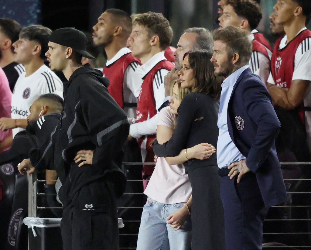  Romeo Beckham, Harper Seven Beckham, Victoria Beckham, David Beckham reacting at the  LAFC vs. Inter Miami CF, Concacaf Champions Cup Quarterfinal 