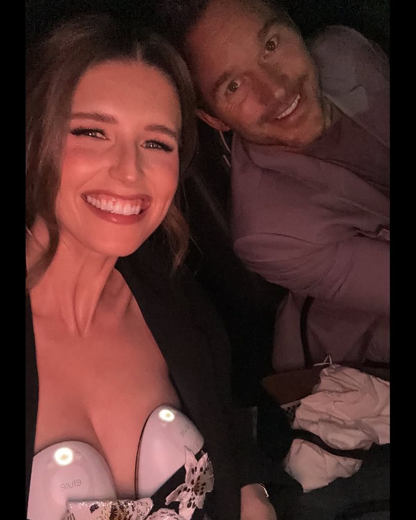 Katherine Schwarzenegger and Chris Pratt smile and take a selfie in the car on the way home from premiere
