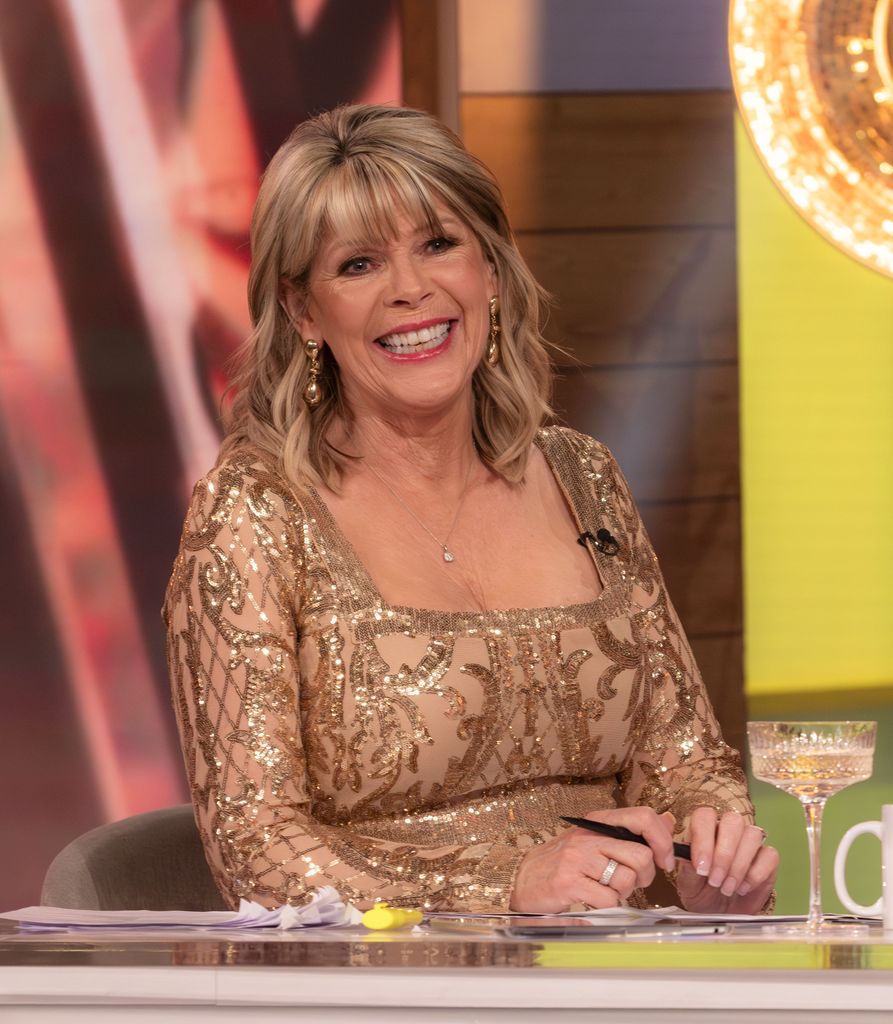 Ruth Langsford in a gold dress on Loose Women