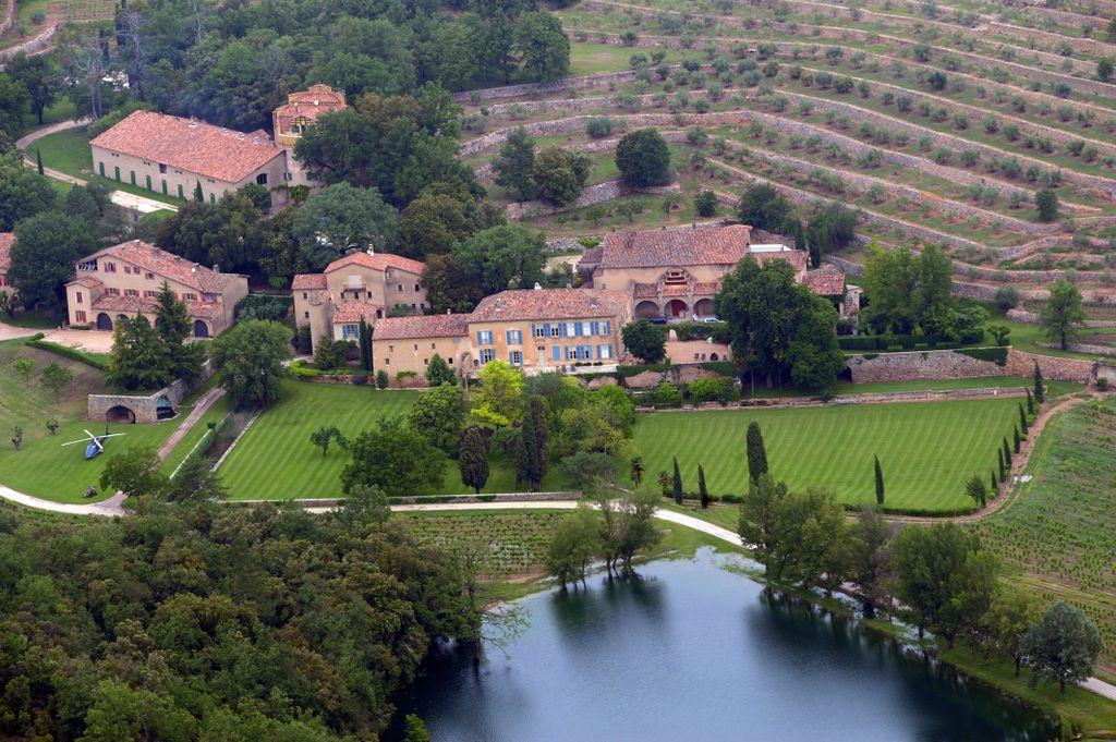 An aerial view taken in Le Val, southeastern France shows the Chateau Miraval, a vineyard estate previously owned by Brad Pitt and Angelina Jolie 