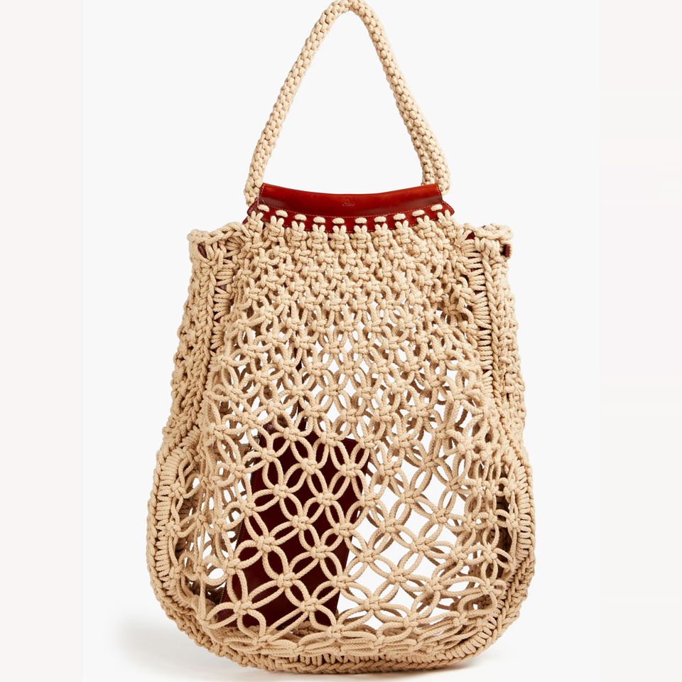CHLOÉ Leather-trimmed Crocheted Cotton Tote