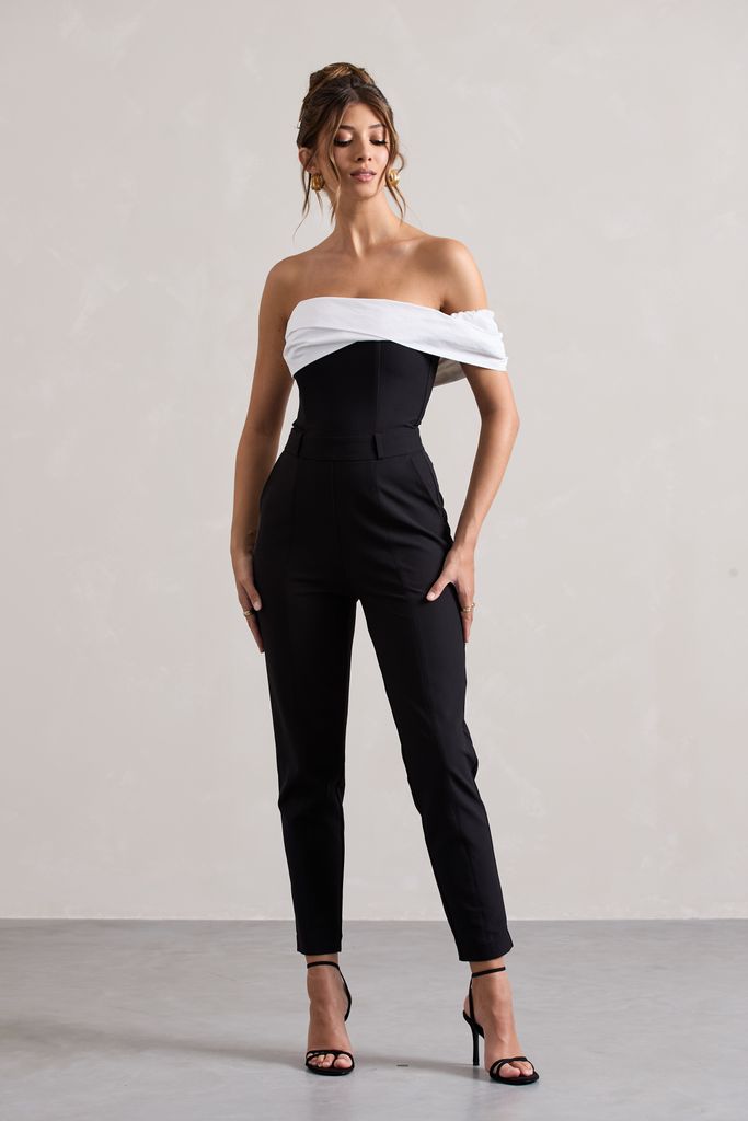 Paxton Black twisted bardot tailored jumpsuit, £95.00, Club L London