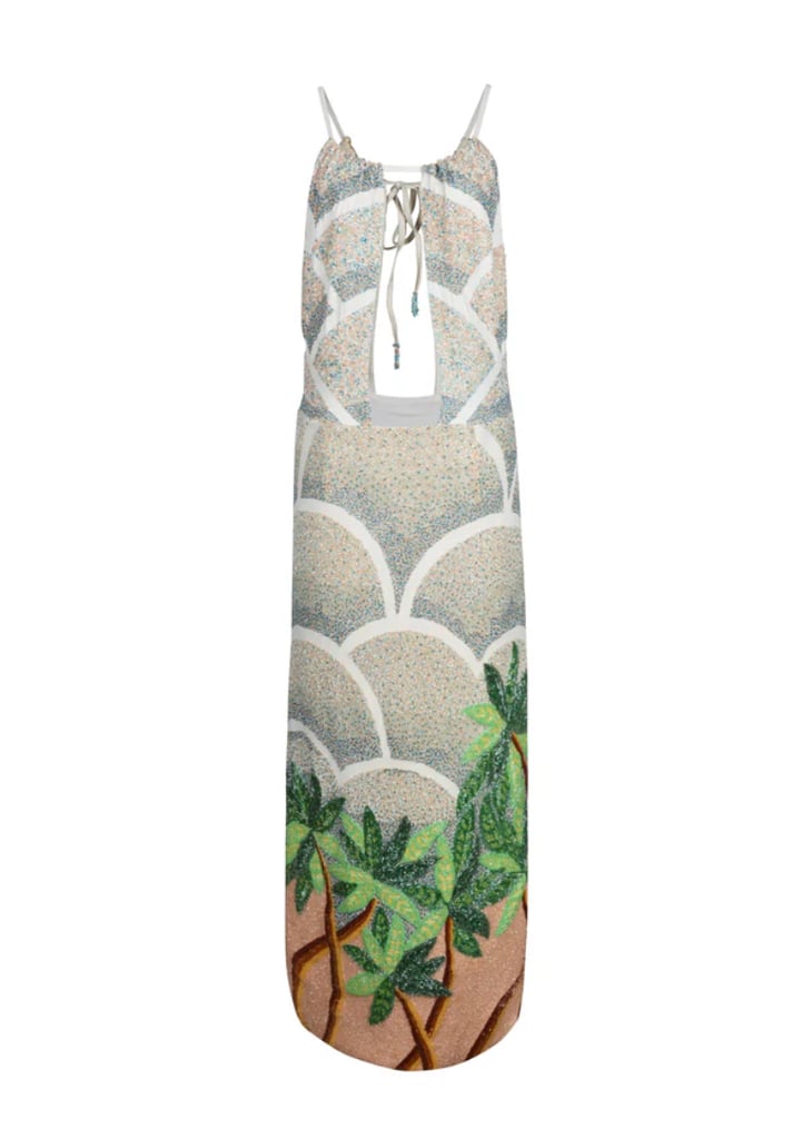 oceanus beaded dress with palm trees