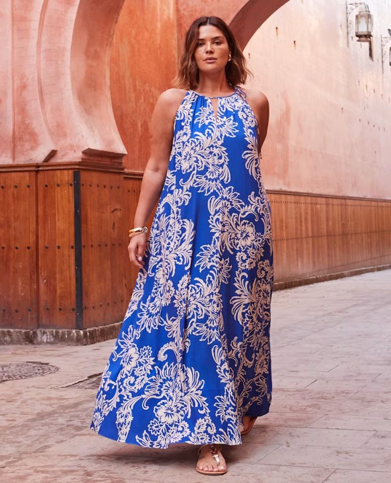 M&S x Live Unlimited Floral Halter Neck Keyhole Midaxi Tea Dress