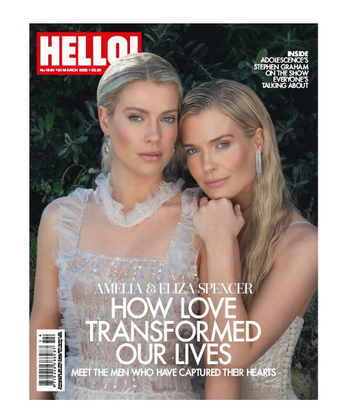 Amelia and Eliza Spencer in the cover of Hello Magazine wearing white