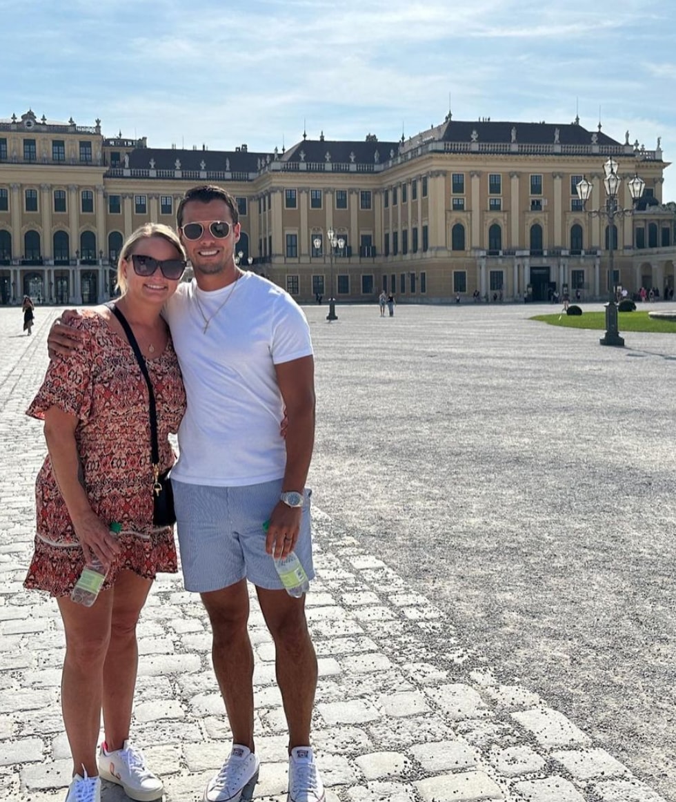 Photo shared by Miranda Lambert on Instagram September 2023 posing next to her husband Brendan McLoughlin during a vacation to Austria.