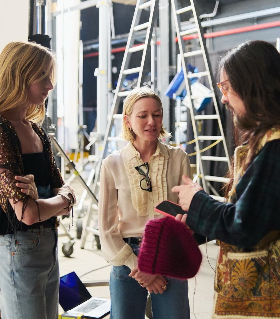 Photo shared by Naomi Watts of her on the set of a Valentino photo shoot featuring her daughter Kai, along with creative director Alessandro Michele