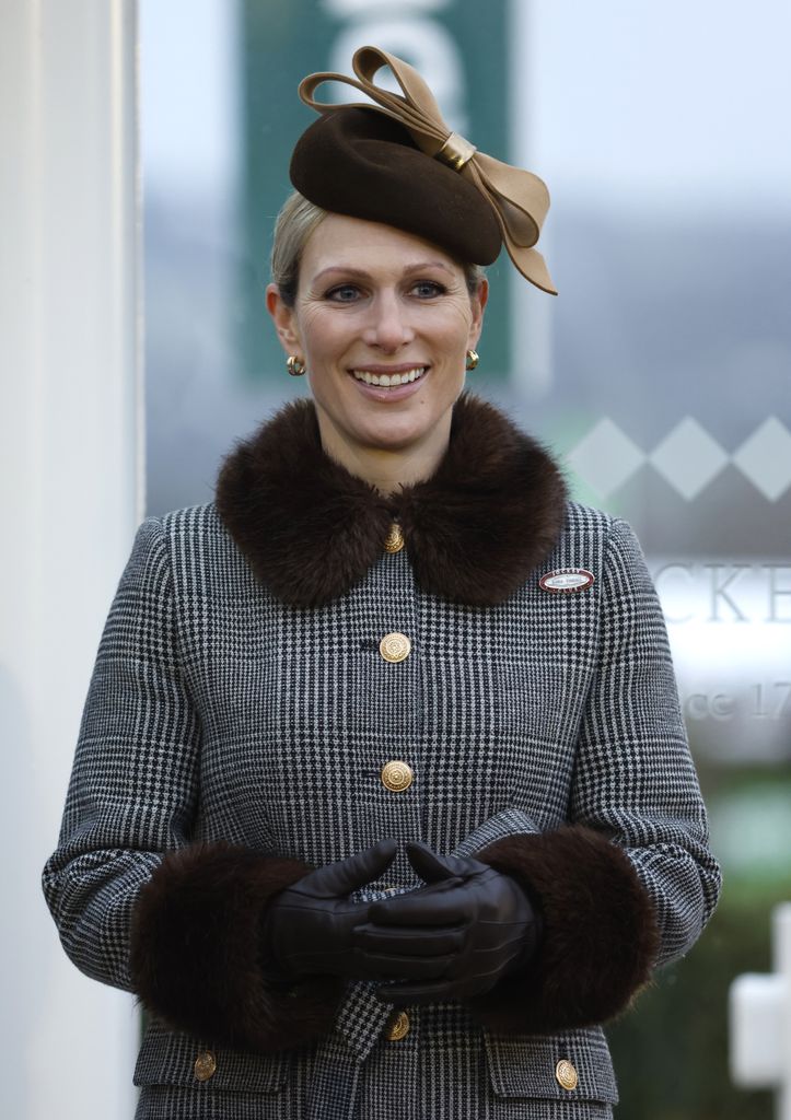 Zara Tindall in houndstooth coat and hat