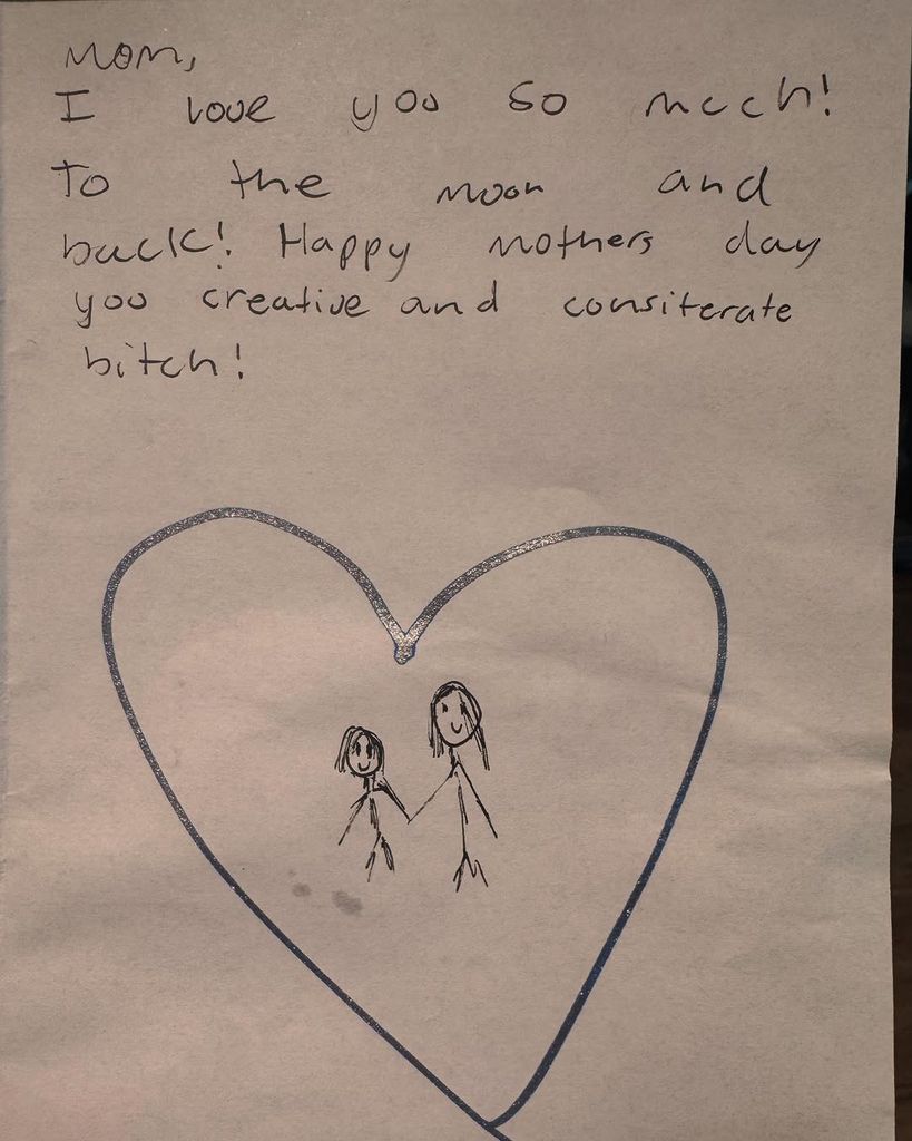 Kristen Bell shares a photo of her Mother's Day card from one of her daughters with Dax Shepard on Instagram