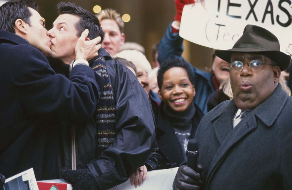 Eric McCormack as Will Truman, Sean Hayes as Jack McFarland, Al Roker as Himself on and episode of Will & Grace in 2000