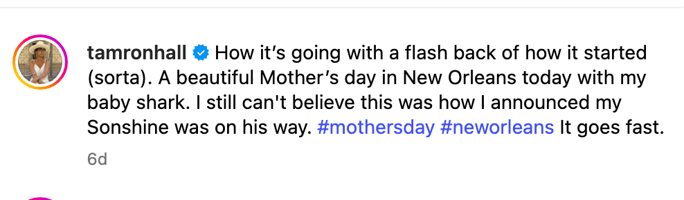 The TV star posted a heartfelt message alongside her tribute to motherhood