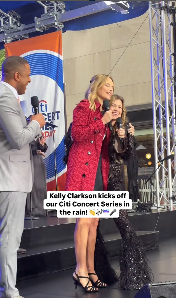 Savannah Guthrie wearing heels and a mini skirt outside on the today plaza