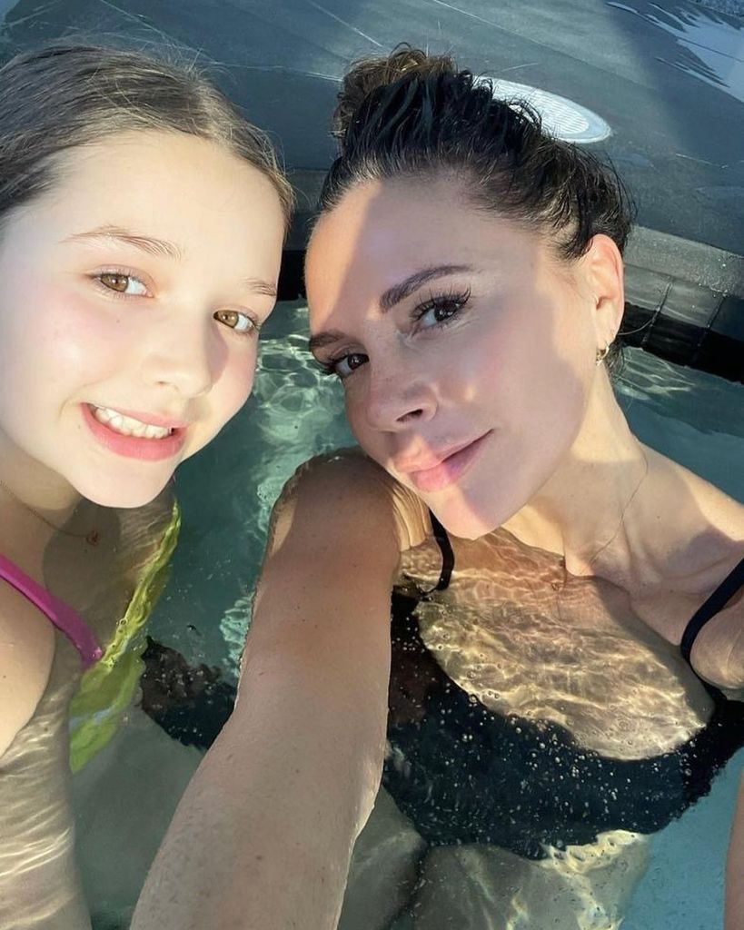 mother and daughter in pool 