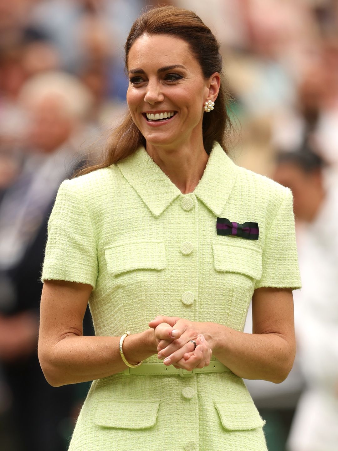 LONDON, ENGLAND - JULY 15: Catherine, Princess of Wales looks on following Marketa Vondrousova of Czech Republic's victory in the Women's Singles Final against Ons Jabeur of Tunisia on day thirteen of The Championships Wimbledon 2023 at All England Lawn T