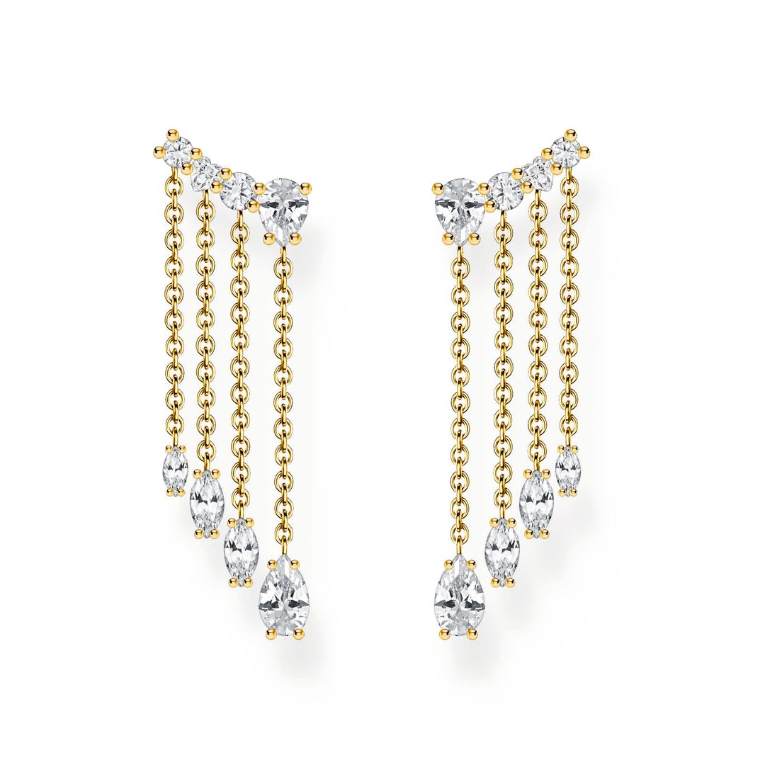 Gold-plated waterfall earrings with white stones